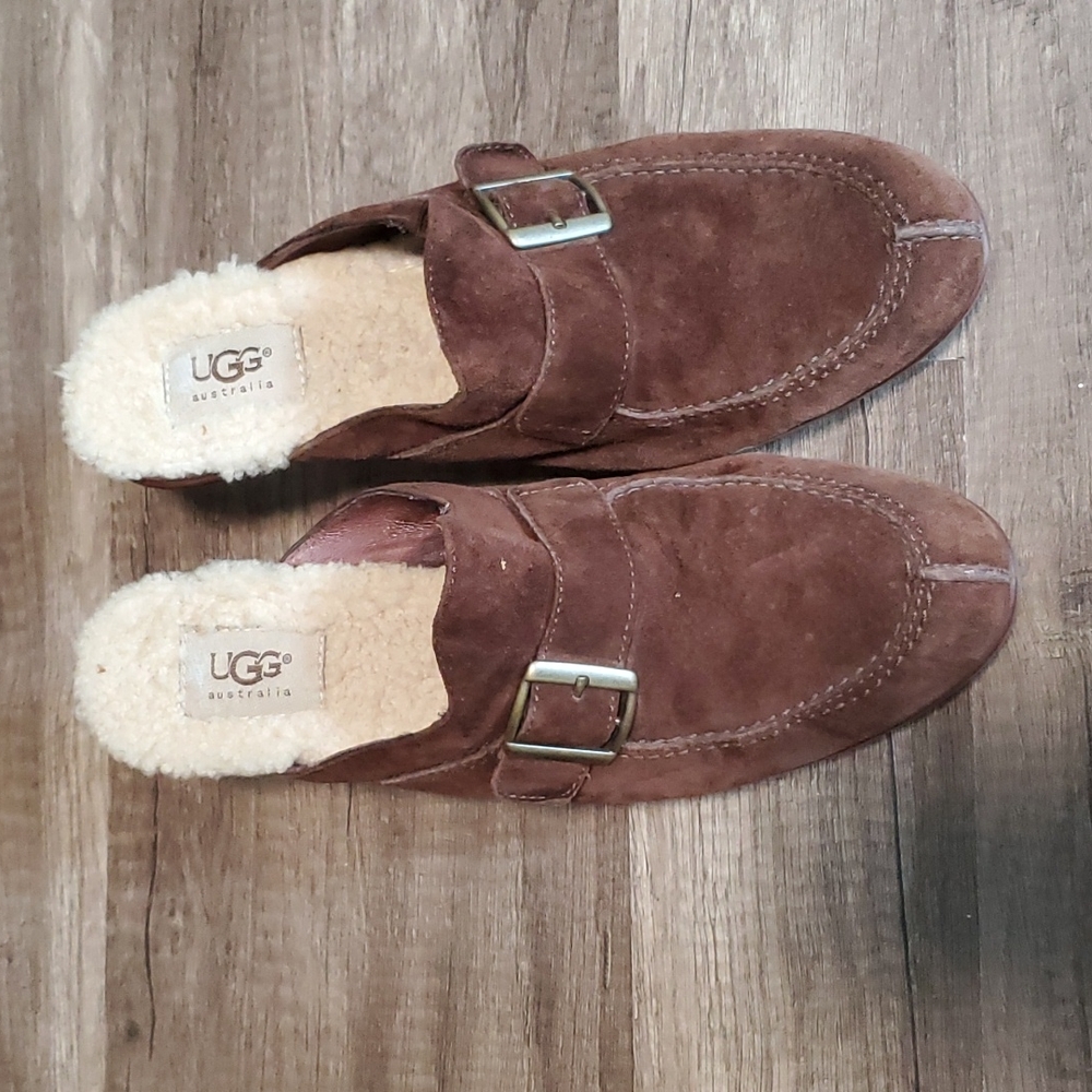 Ugg dress shoes brown/tan buckle size 8.5 women's slide on super comfortable